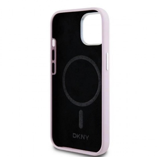 DKNY Liquid Silicone Small Metal Logo MagSafe Case for iPhone 15 Plus / 14 Plus - Pink