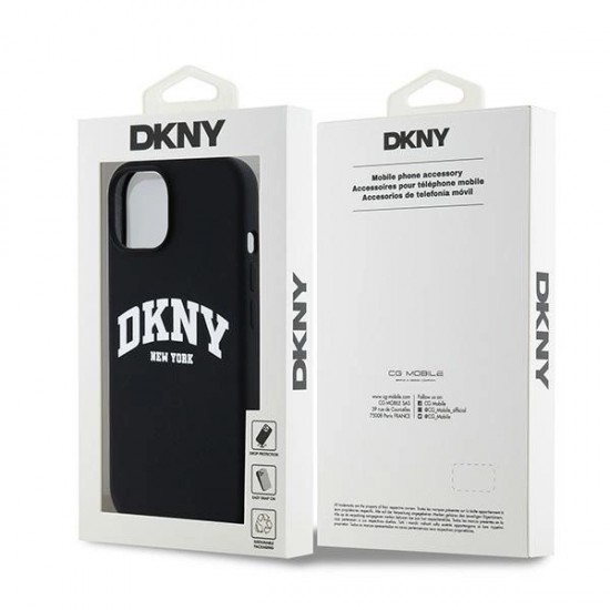 DKNY Liquid Silicone White Printed Logo MagSafe Case for iPhone 15 Plus / 14 Plus - Black
