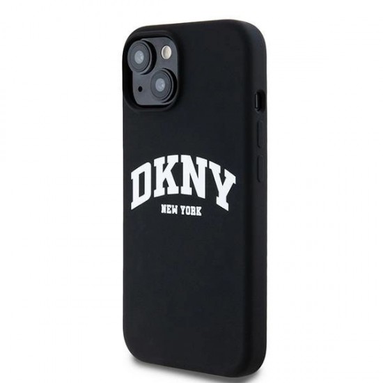 DKNY Liquid Silicone White Printed Logo MagSafe Case for iPhone 15 / 14 / 13 - Black
