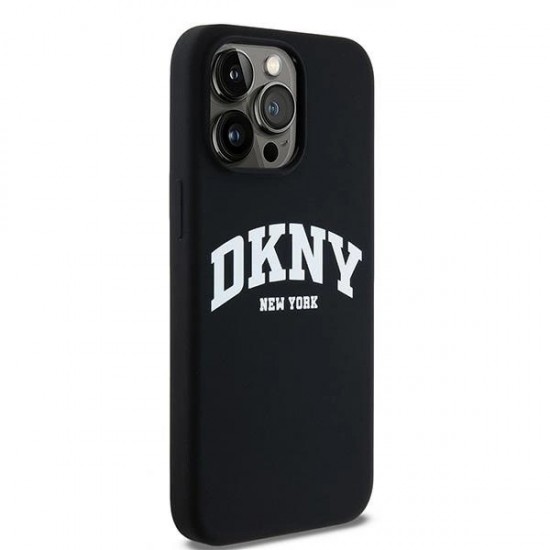 DKNY Liquid Silicone White Printed Logo MagSafe case for iPhone 15 Pro Max - black
