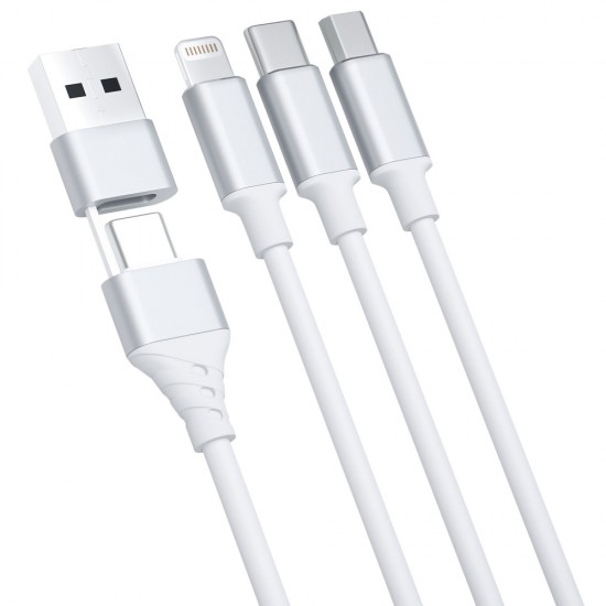 3mk Hyper Cable 3in1 USB-A - USB-C / USB-C - micro USB - Lightning 1.5m - white
