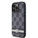 DKNY Leather Checkered Mono Pattern & Printed Stripes iPhone 14 Pro Case - Black