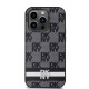 DKNY Leather Checkered Mono Pattern & Printed Stripes iPhone 14 Pro Case - Black