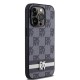 DKNY Leather Checkered Mono Pattern & Printed Stripes iPhone 14 Pro Case - Black