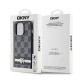 DKNY Leather Checkered Mono Pattern & Printed Stripes iPhone 14 Pro Case - Black