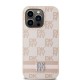 DKNY Leather Checkered Mono Pattern & Printed Stripes case for iPhone 14 Pro - pink