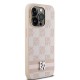 DKNY Leather Checkered Mono Pattern & Printed Stripes case for iPhone 14 Pro - pink
