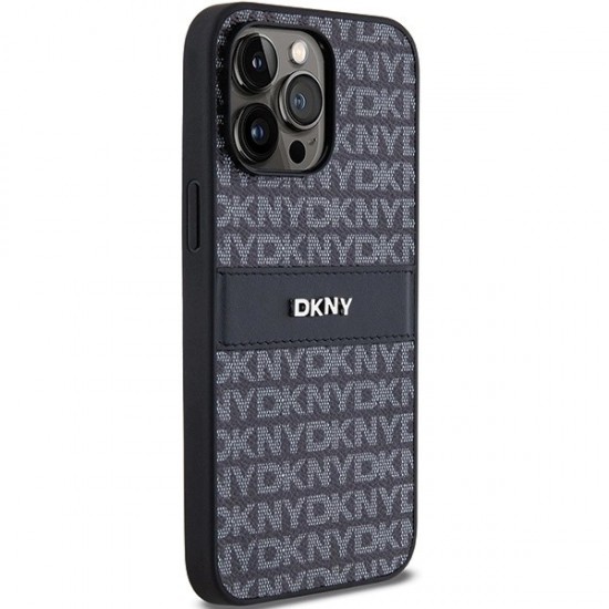 DKNY Leather Mono Stripe & Metal Logo case for iPhone 14 Pro - black
