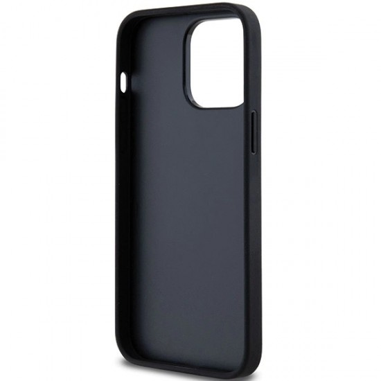 DKNY Leather Mono Stripe & Metal Logo case for iPhone 14 Pro - black