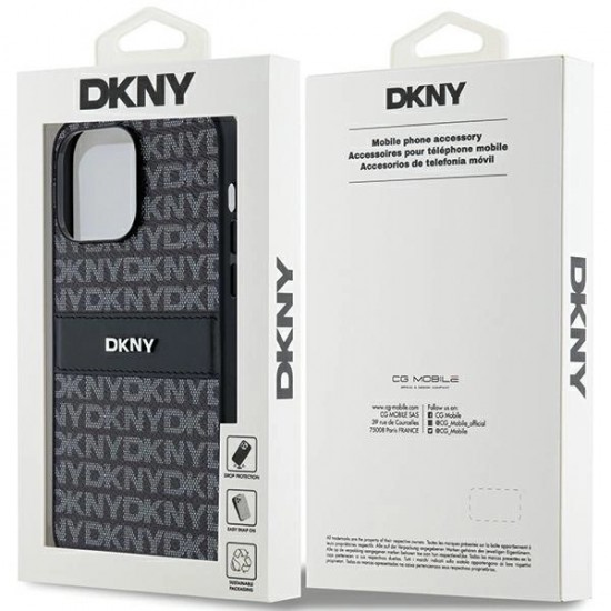 DKNY Leather Mono Stripe & Metal Logo case for iPhone 14 Pro - black