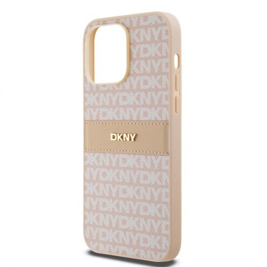 DKNY Leather Mono Stripe & Metal Logo case for iPhone 14 Pro - pink