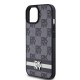 DKNY Leather Checkered Mono Pattern & Printed Stripes Case for iPhone 15/14/13 - Black