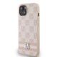 DKNY Leather Checkered Mono Pattern & Printed Stripes case for iPhone 15 / 14 / 13 - pink