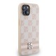 DKNY Leather Checkered Mono Pattern & Printed Stripes case for iPhone 15 / 14 / 13 - pink