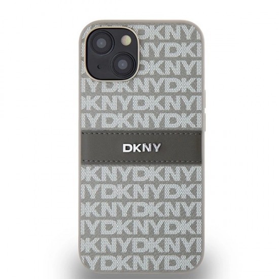 DKNY Leather Mono Stripe & Metal Logo case for iPhone 15 / 14 / 13 - beige