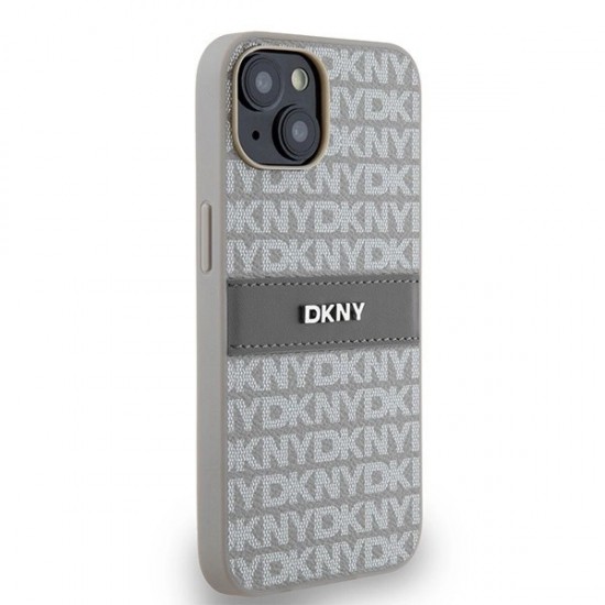 DKNY Leather Mono Stripe & Metal Logo case for iPhone 15 / 14 / 13 - beige