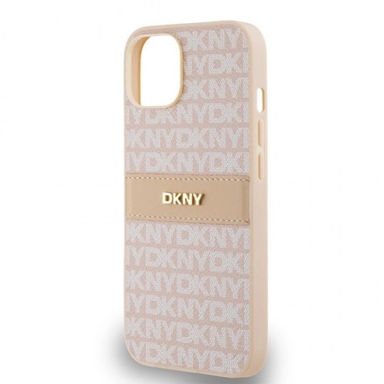 DKNY Leather Mono Stripe & Metal Logo case for iPhone 15 / 14 / 13 - pink