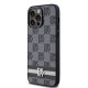 DKNY Leather Checkered Mono Pattern & Printed Stripes Case for iPhone 14 Pro Max - Black