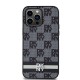 DKNY Leather Checkered Mono Pattern & Printed Stripes Case for iPhone 14 Pro Max - Black