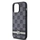 DKNY Leather Checkered Mono Pattern & Printed Stripes Case for iPhone 14 Pro Max - Black