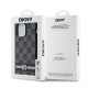 DKNY Leather Checkered Mono Pattern & Printed Stripes Case for iPhone 14 Pro Max - Black