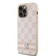 DKNY Leather Checkered Mono Pattern & Printed Stripes case for iPhone 14 Pro Max - pink