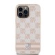 DKNY Leather Checkered Mono Pattern & Printed Stripes case for iPhone 14 Pro Max - pink