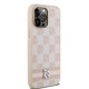 DKNY Leather Checkered Mono Pattern & Printed Stripes case for iPhone 14 Pro Max - pink