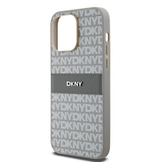 DKNY Leather Mono Stripe & Metal Logo case for iPhone 14 Pro Max - beige