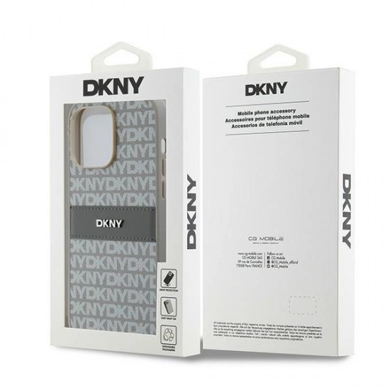 DKNY Leather Mono Stripe & Metal Logo case for iPhone 14 Pro Max - beige