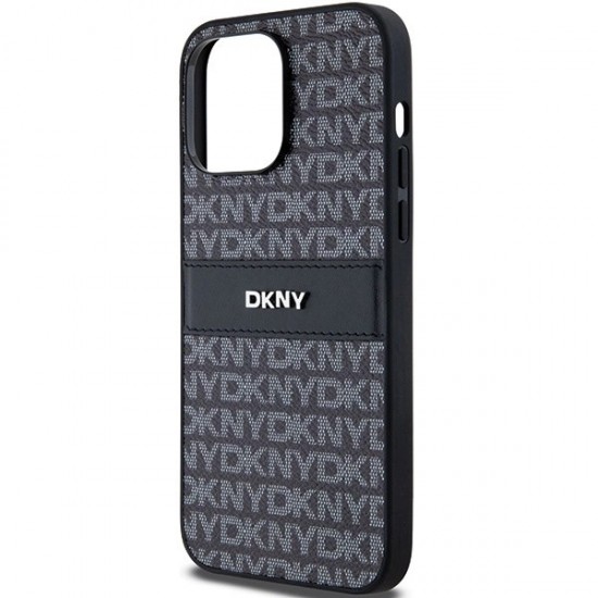 DKNY Leather Mono Stripe & Metal Logo case for iPhone 14 Pro Max - black