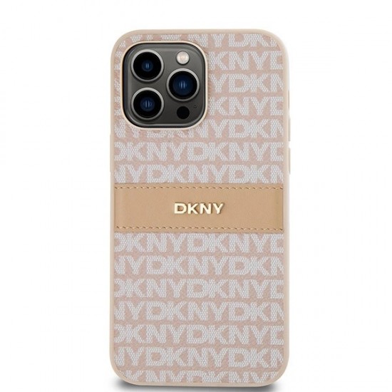 DKNY Leather Mono Stripe & Metal Logo case for iPhone 14 Pro Max - pink