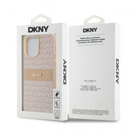DKNY Leather Mono Stripe & Metal Logo case for iPhone 14 Pro Max - pink