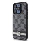 DKNY Leather Checkered Mono Pattern & Printed Stripes iPhone 15 Pro Case - Black