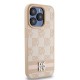 DKNY Leather Checkered Mono Pattern & Printed Stripes case for iPhone 15 Pro - pink