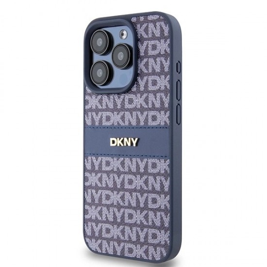 DKNY Leather Mono Stripe & Metal Logo case for iPhone 15 Pro - blue