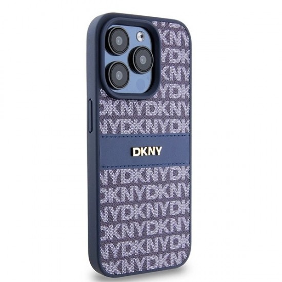 DKNY Leather Mono Stripe & Metal Logo case for iPhone 15 Pro - blue