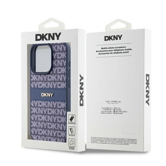 DKNY Leather Mono Stripe & Metal Logo case for iPhone 15 Pro - blue