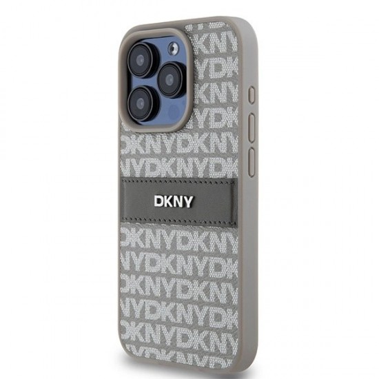 DKNY Leather Mono Stripe & Metal Logo case for iPhone 15 Pro - beige