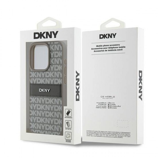 DKNY Leather Mono Stripe & Metal Logo case for iPhone 15 Pro - beige