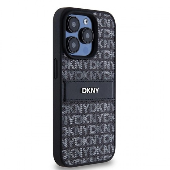 DKNY Leather Mono Stripe & Metal Logo case for iPhone 15 Pro - black
