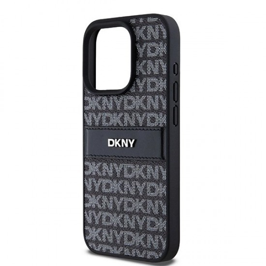 DKNY Leather Mono Stripe & Metal Logo case for iPhone 15 Pro - black