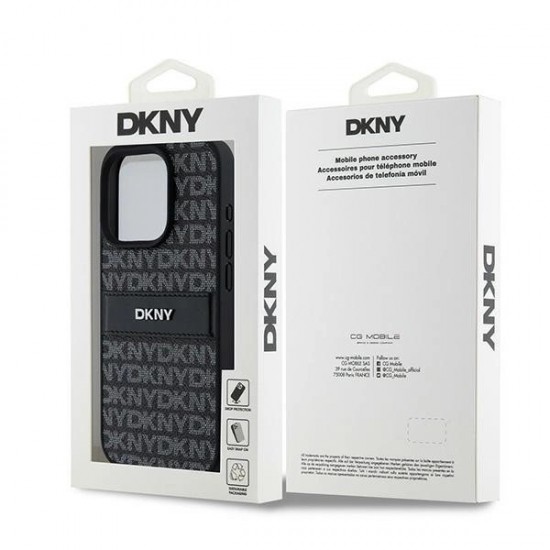 DKNY Leather Mono Stripe & Metal Logo case for iPhone 15 Pro - black