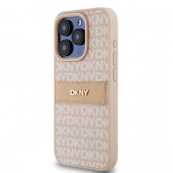 DKNY Leather Mono Stripe & Metal Logo case for iPhone 15 Pro - pink