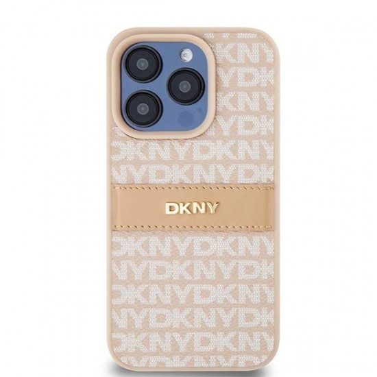 DKNY Leather Mono Stripe & Metal Logo case for iPhone 15 Pro - pink