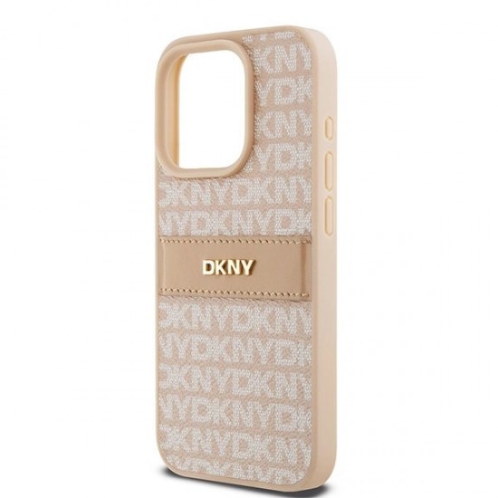 DKNY Leather Mono Stripe & Metal Logo case for iPhone 15 Pro - pink