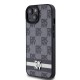 DKNY Leather Checkered Mono Pattern & Printed Stripes Case for iPhone 15 Plus / 14 Plus - Black