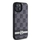 DKNY Leather Checkered Mono Pattern & Printed Stripes Case for iPhone 15 Plus / 14 Plus - Black