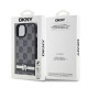 DKNY Leather Checkered Mono Pattern & Printed Stripes Case for iPhone 15 Plus / 14 Plus - Black