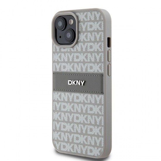 DKNY Leather Mono Stripe & Metal Logo case for iPhone 15 Plus / 14 Plus - beige